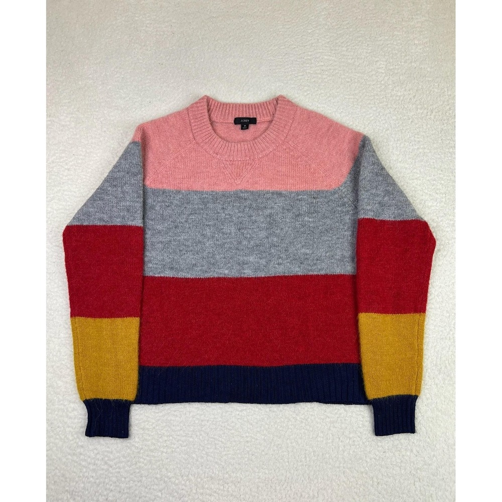 J Crew Sweater Womens Medium Multicolor Alpaca Wool Blend‎ Crewneck Stripe Knit